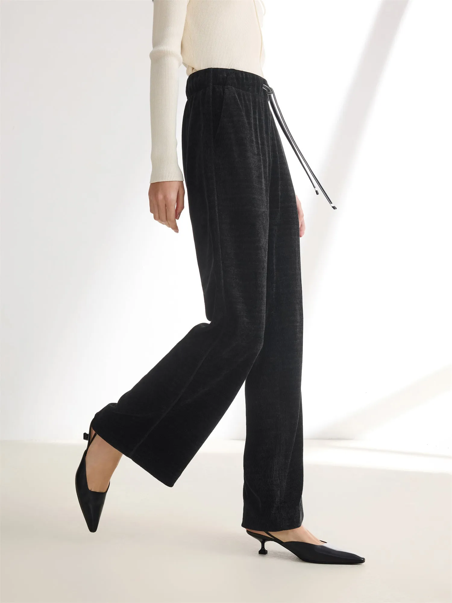 EP YAYING Chenille Straight-Leg Pants
