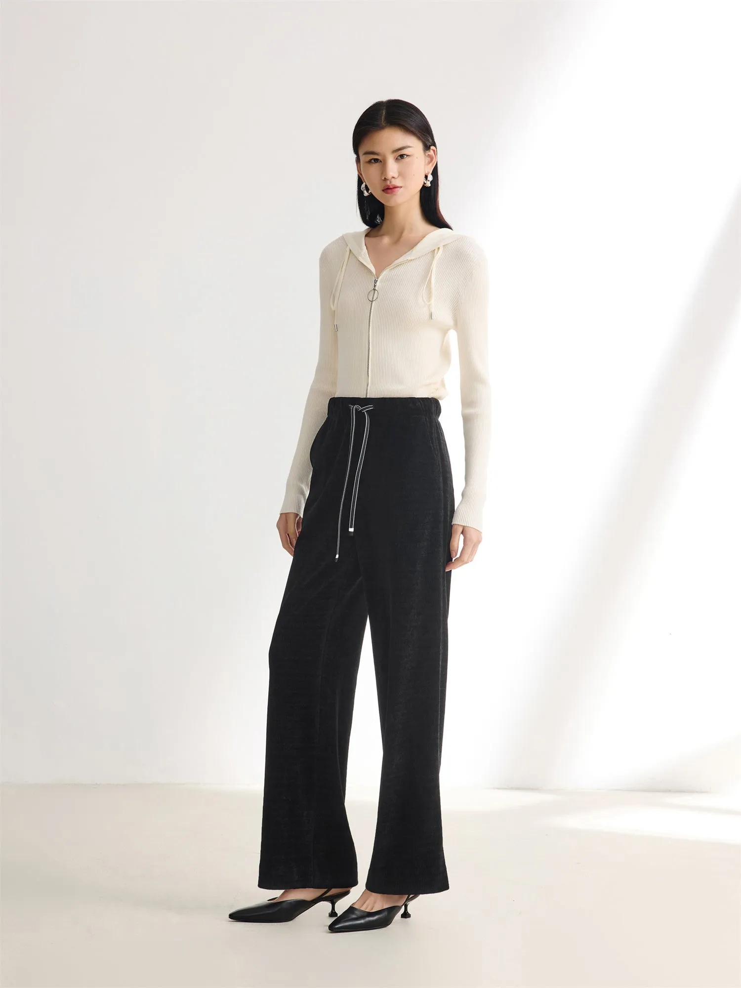 EP YAYING Chenille Straight-Leg Pants