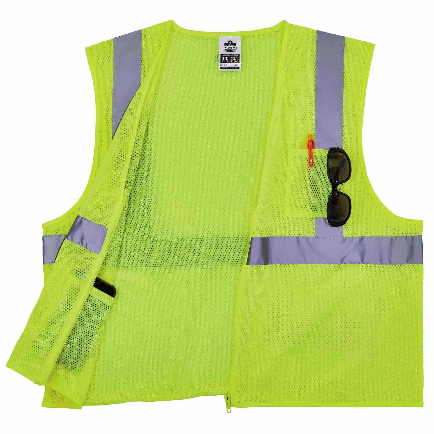 Ergodyne 21573 8256Z S/M Lime Class 2 Self-Extinguishing Vest - Zipper