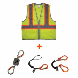 Ergodyne 24189 8231TVK 4XL/5XL Lime Class 2 Hi-Vis Tool Tethering Safety Vest Kit