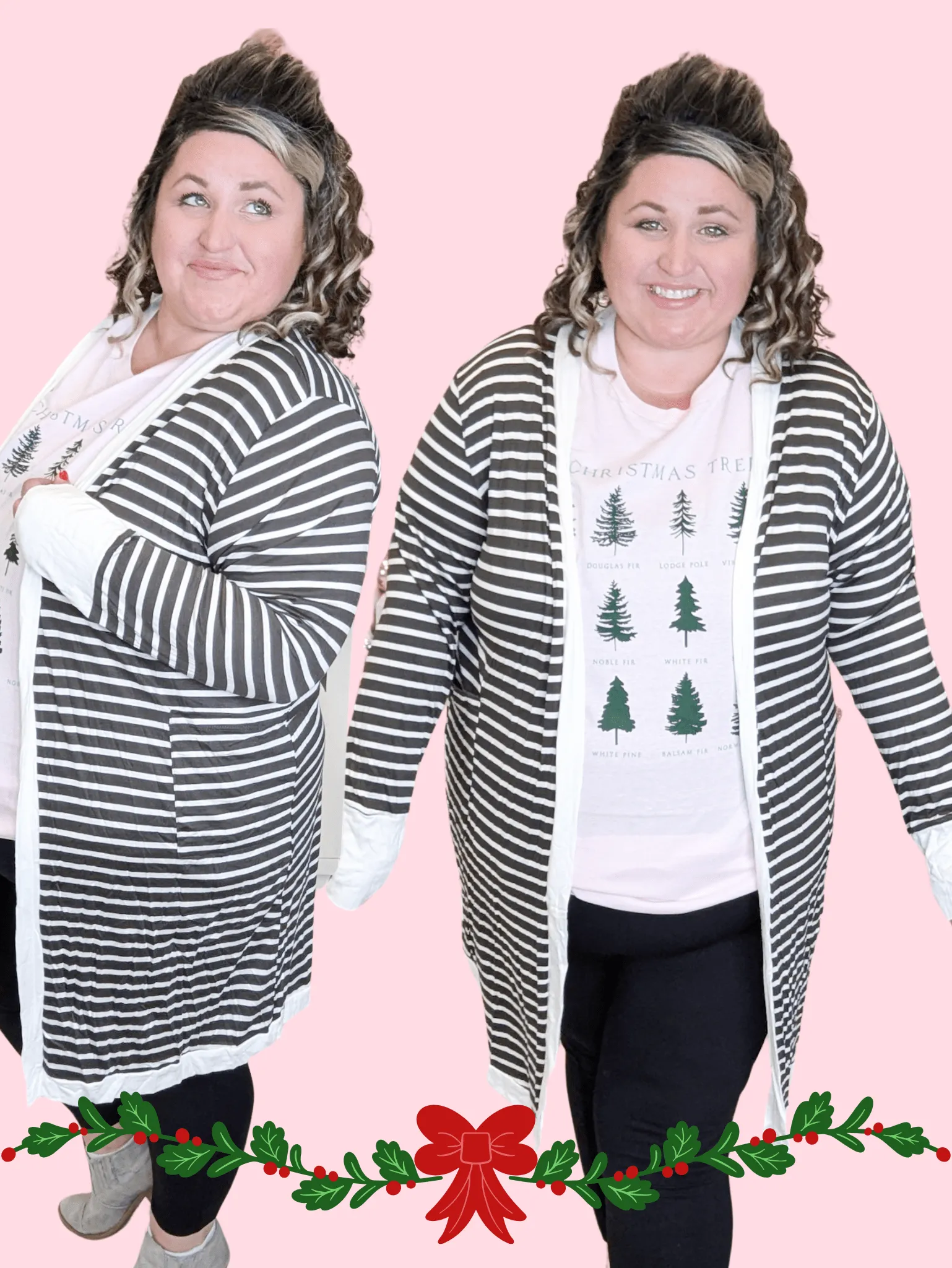Erika Striped Open Cardigan in Dark Olive   Ivory