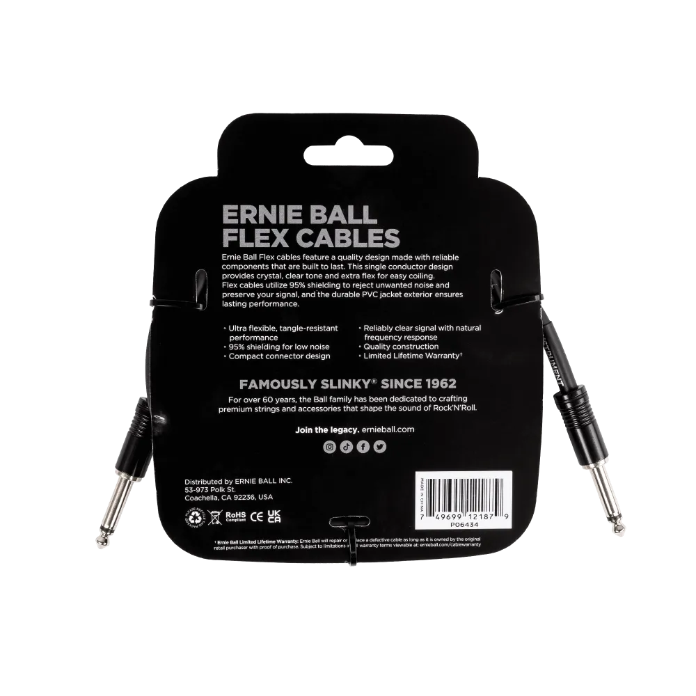 Ernie Ball Flex Instrument Cable Straight/Straight 10ft - Black