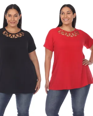 Essential 2 Pack Crisscross Short Sleeve Top | Black Red
