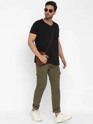 Essentials Black Solid V Neck T-Shirt