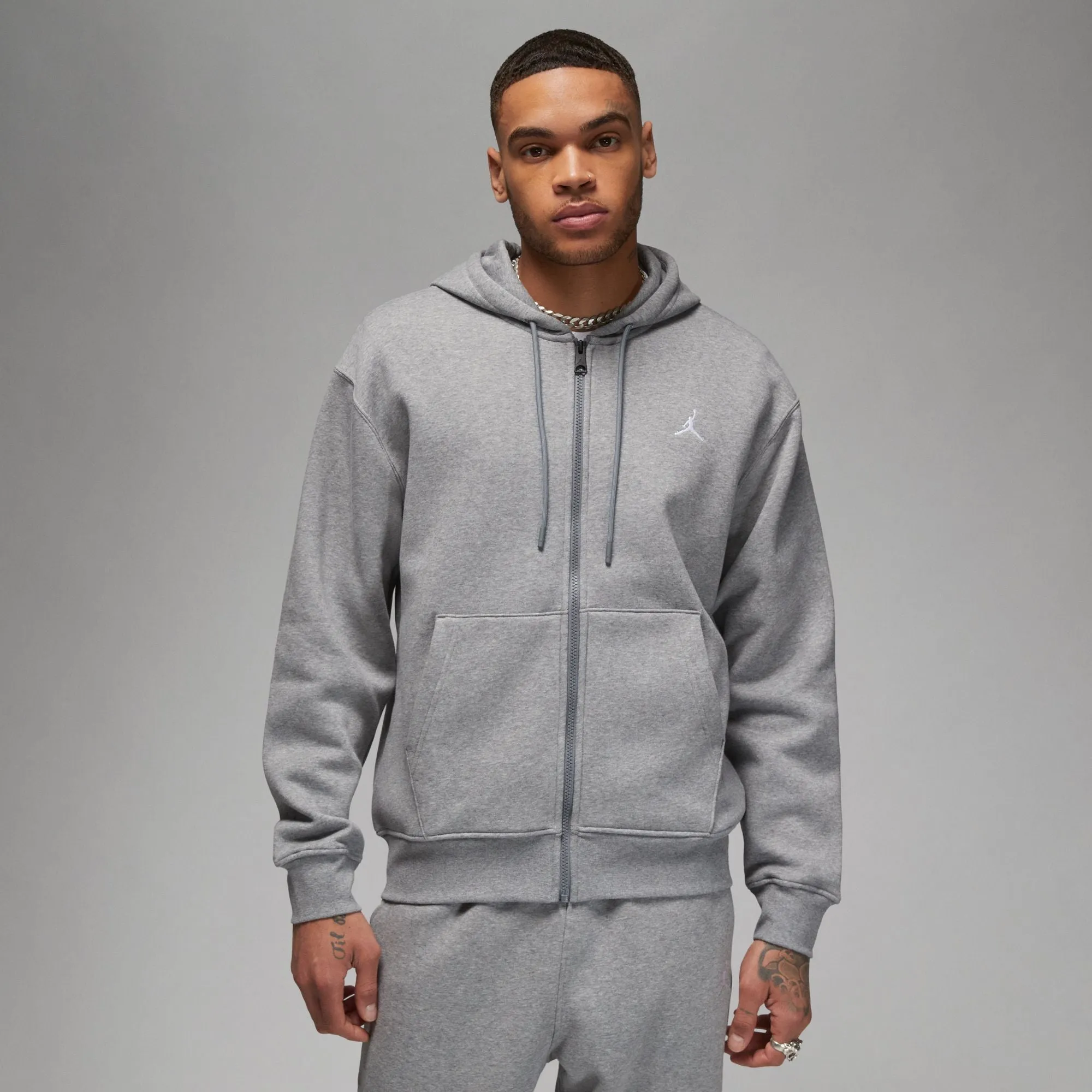 ESSENTIALS FULL ZIP FLEECE HOODIE "CARBON HEATHER"