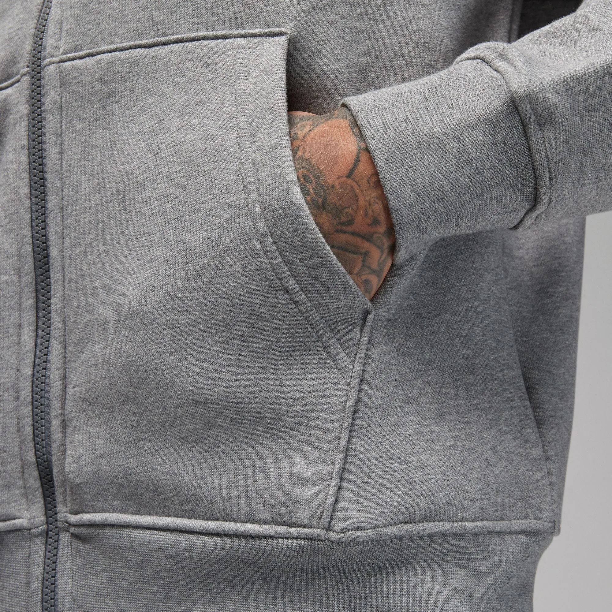 ESSENTIALS FULL ZIP FLEECE HOODIE "CARBON HEATHER"