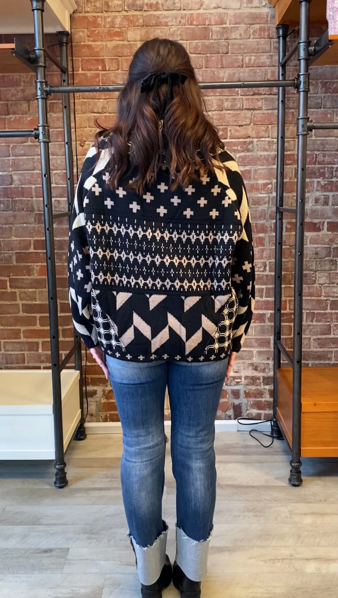 Ethnic Printed Knit Sweater Pullover | Black Taupe