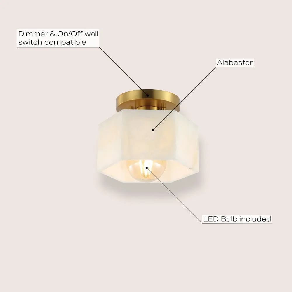 Etta 8" 1-Light Modern Contemporary Alabaster/Iron Hexagonal LED Semi Flush Mount