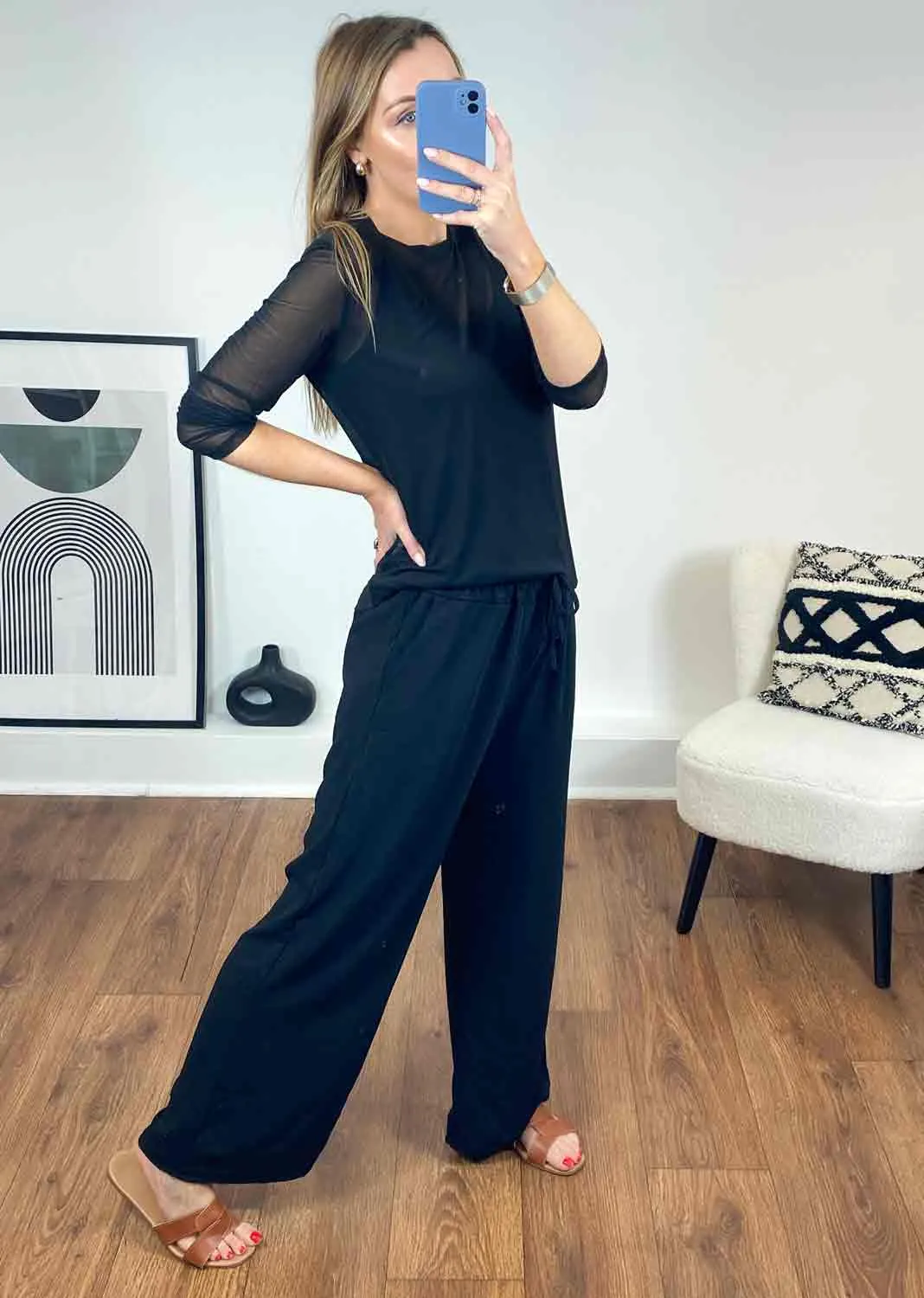 Etta Tie Waist Trousers  in Black