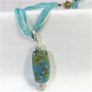 Exotic Aqua Lampwork Pendant on Aqua Seed Bead Necklace
