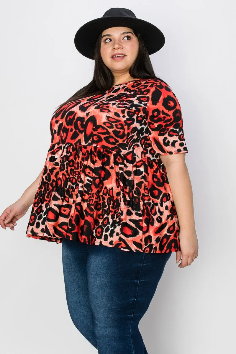 EXTRA PLUS SIZE SHORT SLEEVES TIER RUFFLE TOP