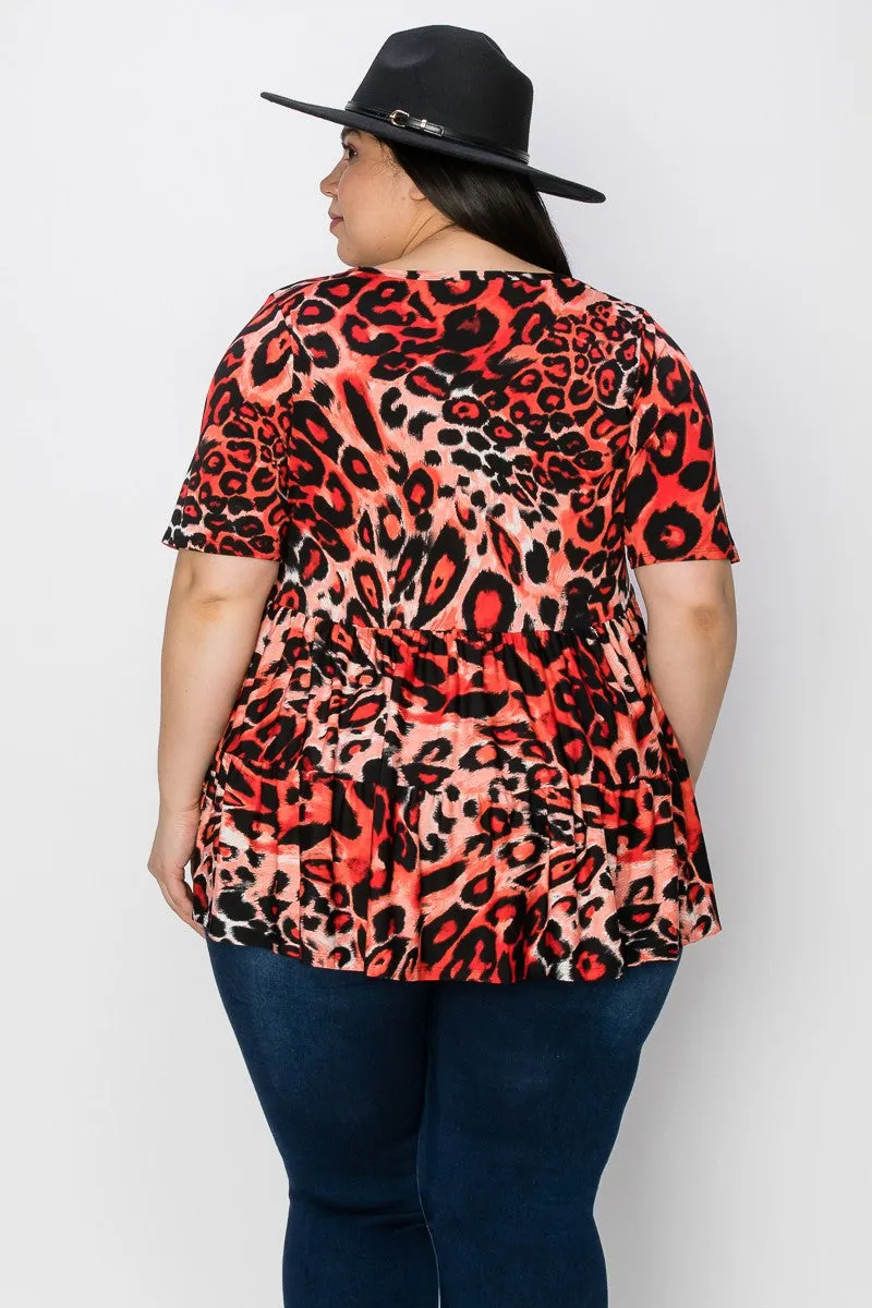 EXTRA PLUS SIZE SHORT SLEEVES TIER RUFFLE TOP