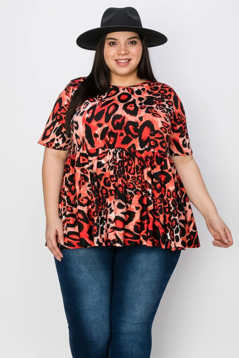 EXTRA PLUS SIZE SHORT SLEEVES TIER RUFFLE TOP