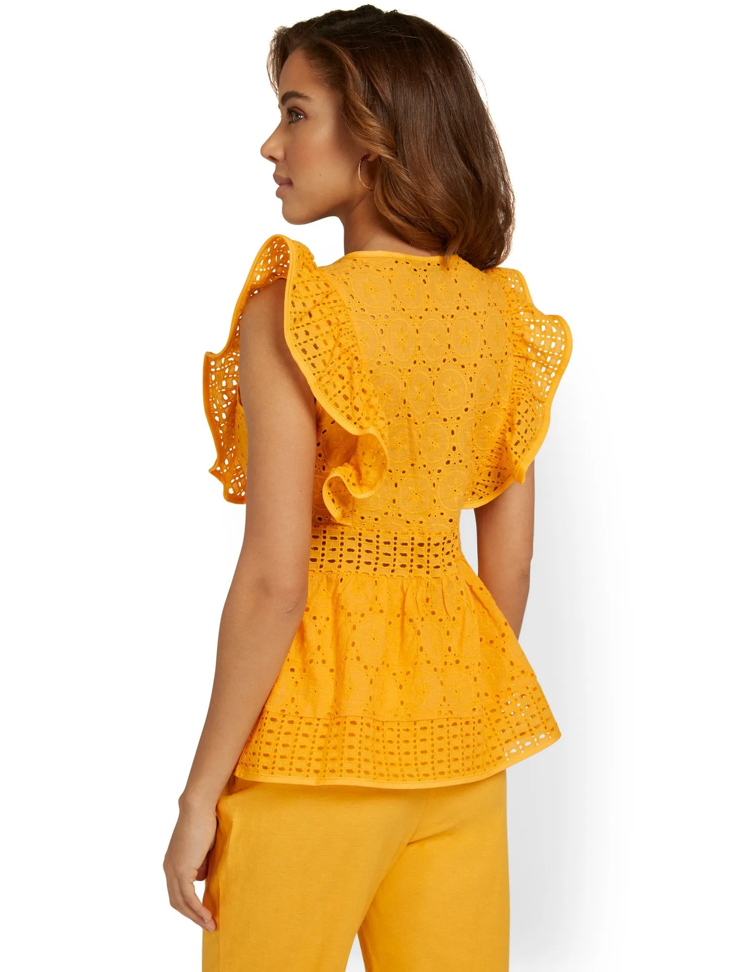 Eyelet Ruffle-Sleeve Top