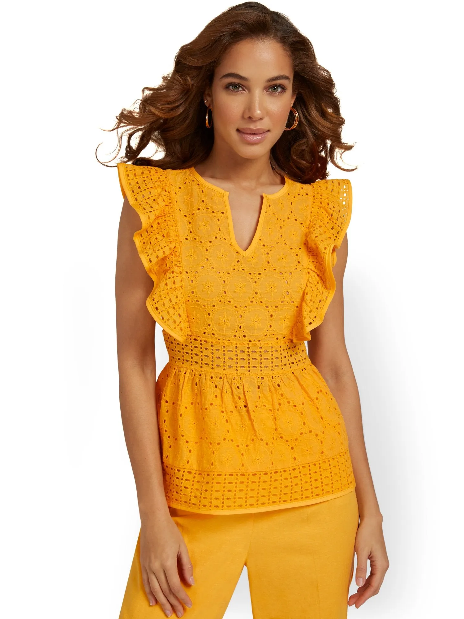 Eyelet Ruffle-Sleeve Top