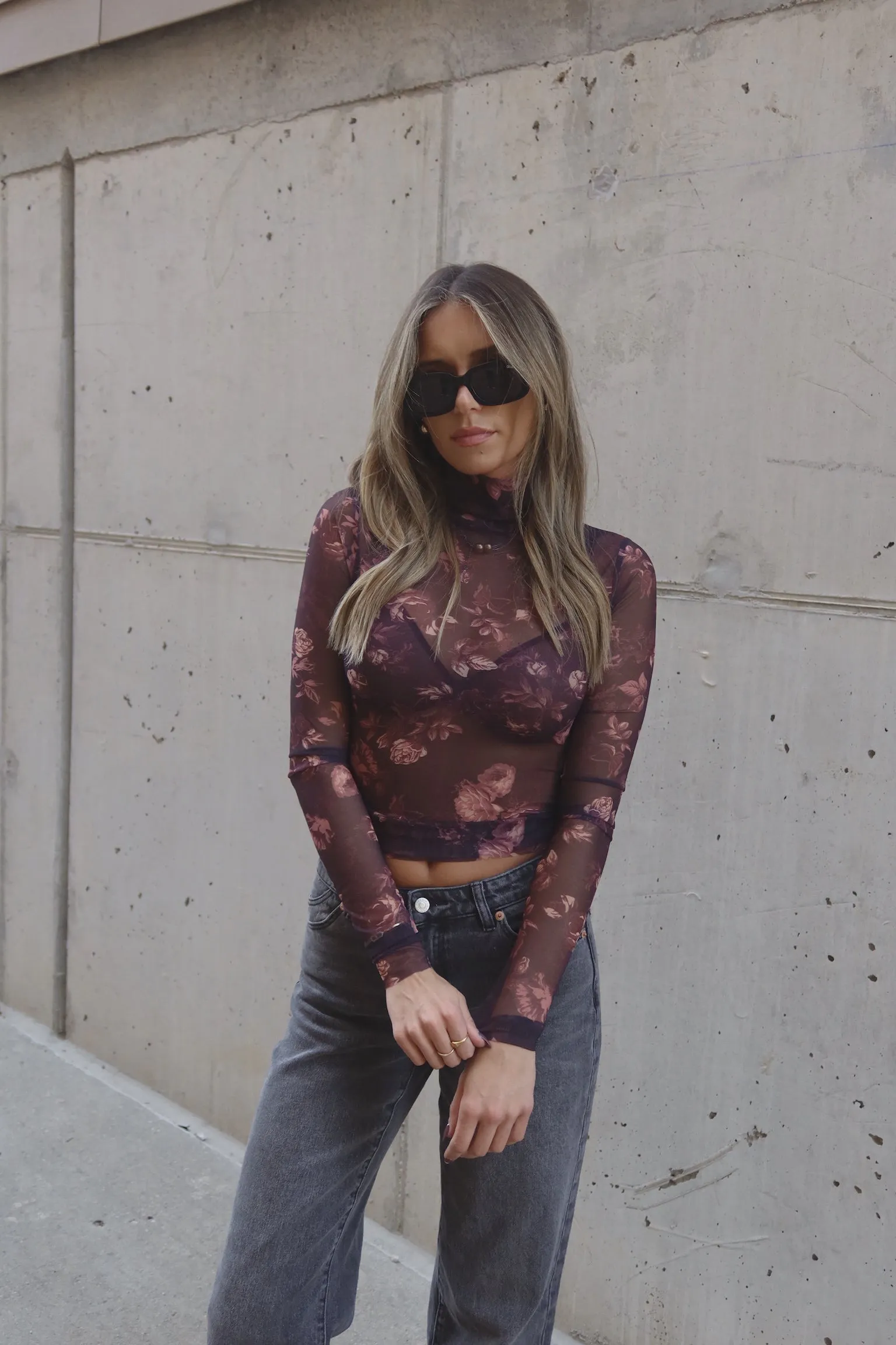 Ezra Floral Mesh Long Sleeve Top