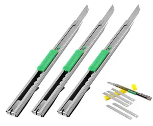 eZthings Heavy Duty 9mm Snap Off Blades Box Cutters Set for Cutting Materials: Wallpaper, Vinyl, Leather, Shrink-wrap