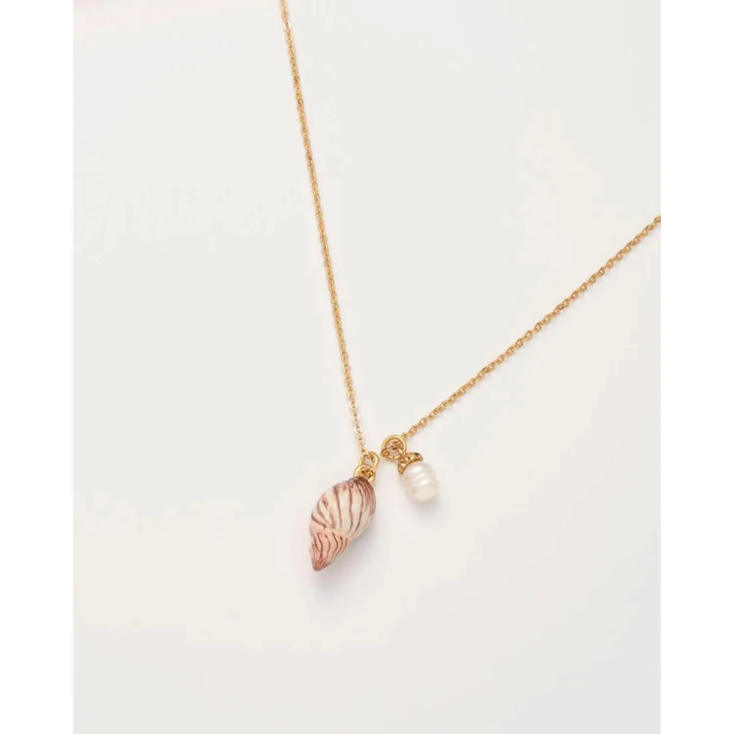 Fable England 41cm Spiral Shell and Pearl Worn Gold Short Necklace