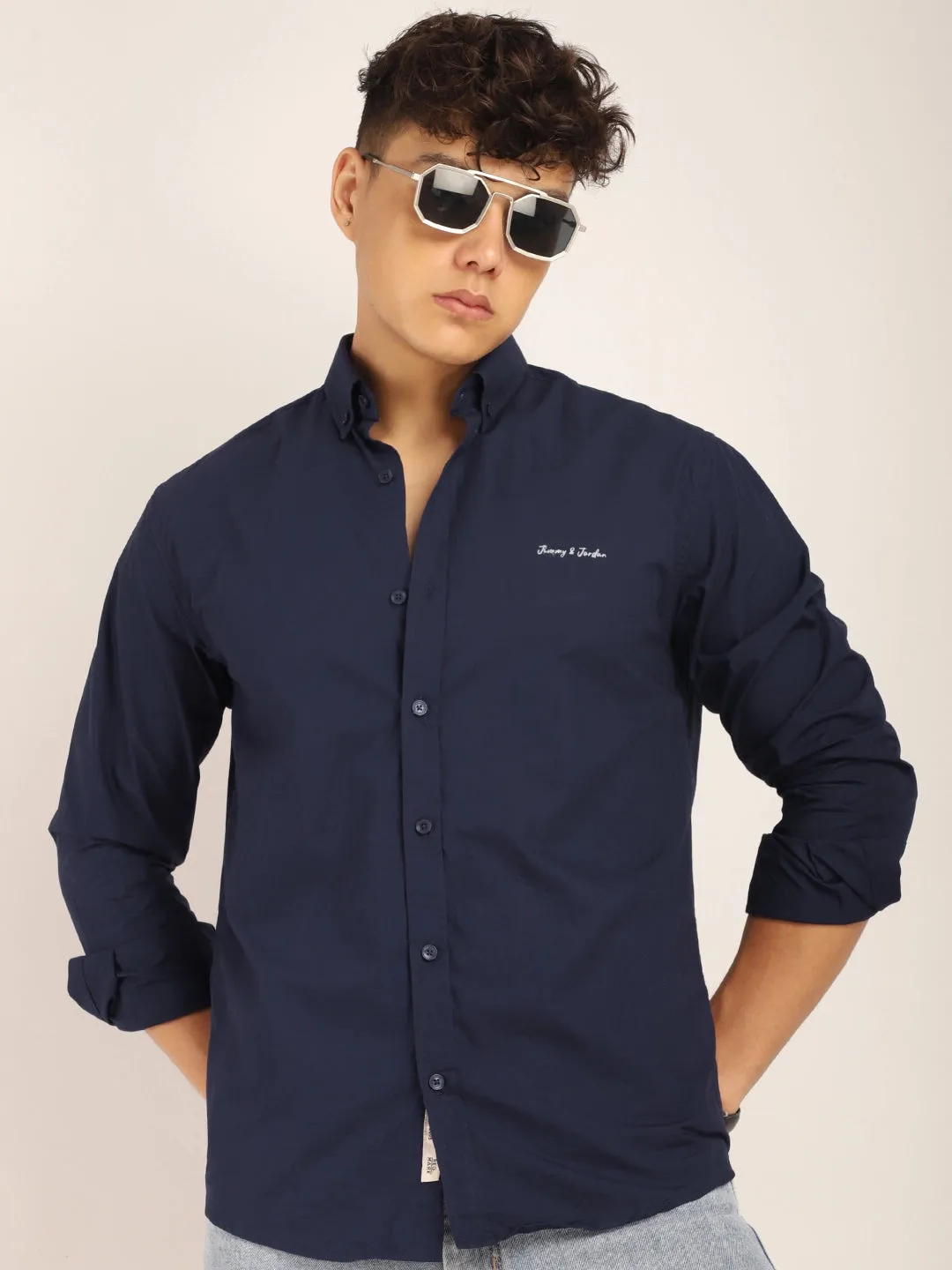 Fabric Pepar Cotton Classic Navy Full Sleeve Shirt