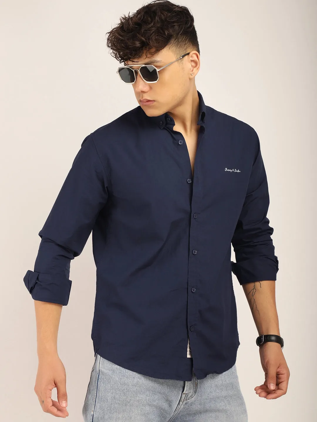Fabric Pepar Cotton Classic Navy Full Sleeve Shirt