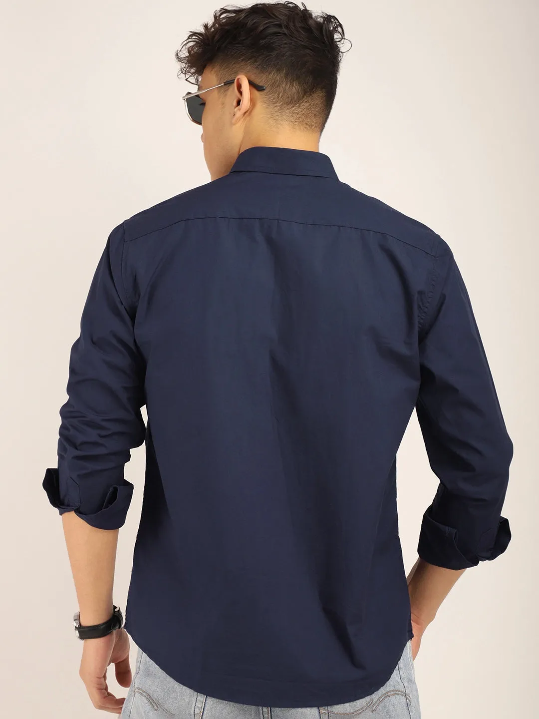 Fabric Pepar Cotton Classic Navy Full Sleeve Shirt