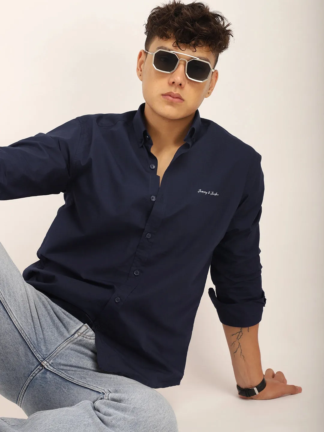 Fabric Pepar Cotton Classic Navy Full Sleeve Shirt