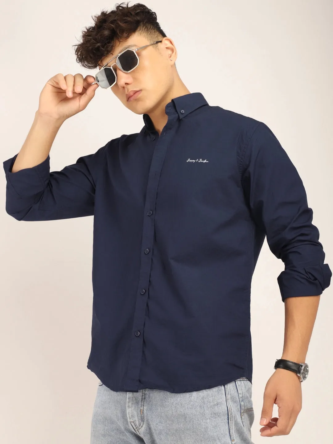 Fabric Pepar Cotton Classic Navy Full Sleeve Shirt