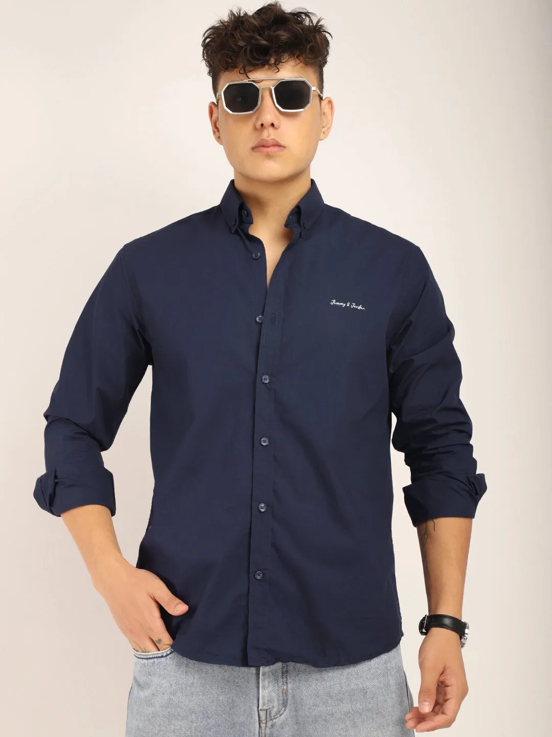 Fabric Pepar Cotton Classic Navy Full Sleeve Shirt