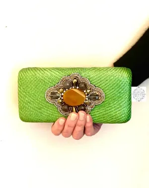 Fabulous green straw clutch with beading and stones (with optional reception strap) made in the Philippinespines
