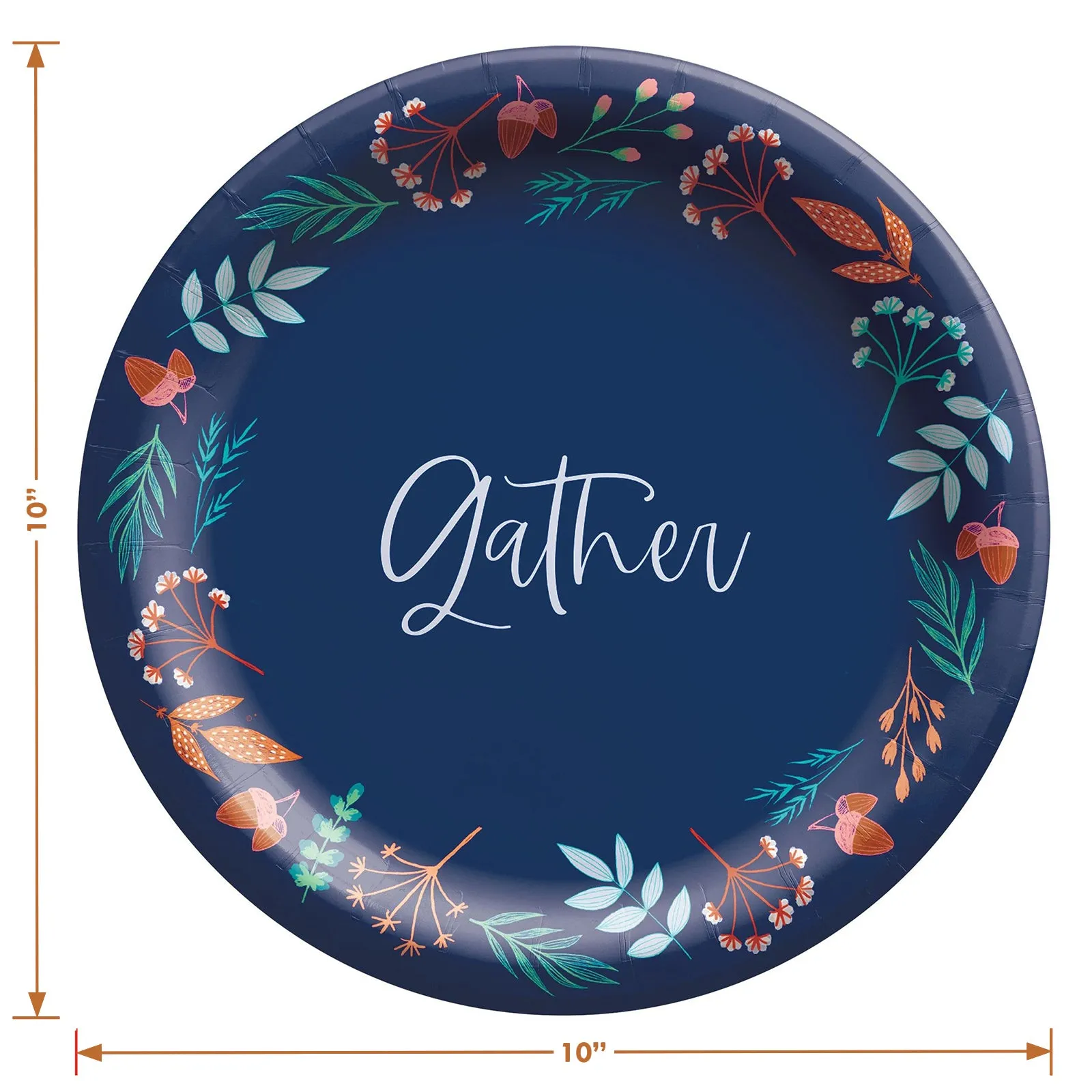 Fall Party Supplies Navy Blue & Autumn Leaves Gather Paper Dinner Plates and Luncheon Napkins (Serves 20)