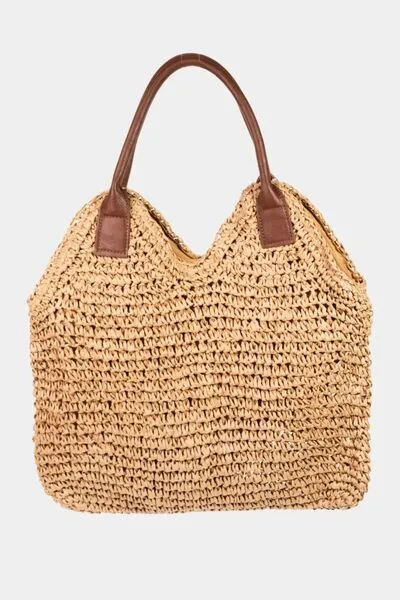 Fame Straw Braided Faux Leather Strap Shoulder Bag - 2 Colors
