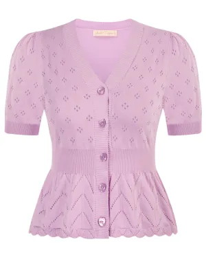 Fans Look of Defined Waist Cardigan Short Sleeve V-Neck Hollowed-out Knitwear
