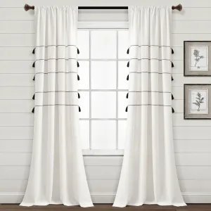 Farmhouse Boho Stripe Woven Tassel Yarn Dyed Recycled Cotton Blend Window Curtain Panel Set