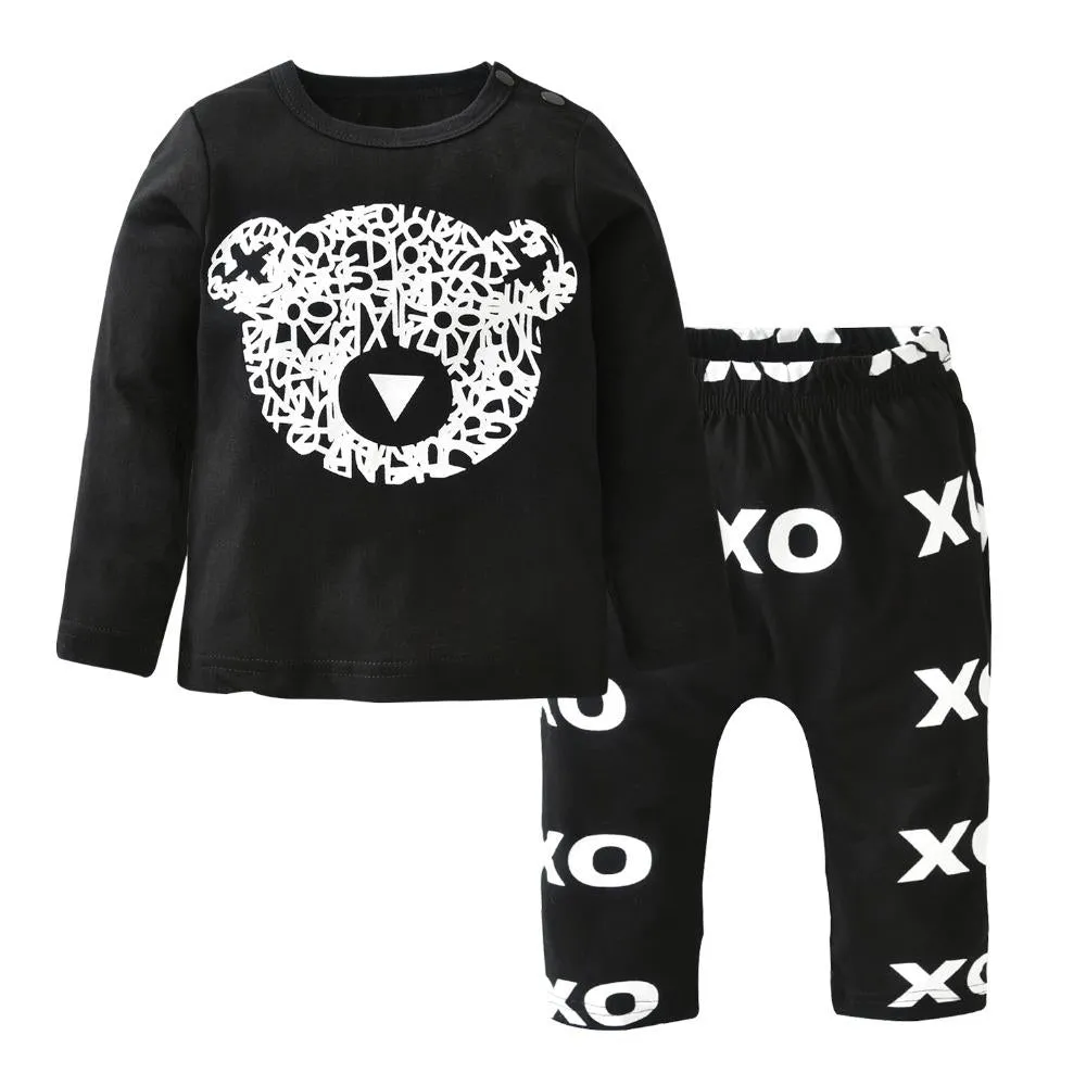 Fashion Baby Clothes Long Sleeved Panda T Shirt Long Pants 2pcs Baby Clothing Set