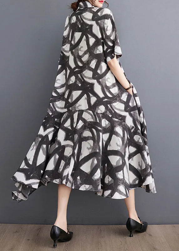Fashion Black Print Asymmetrical Holiday Long Dress Summer LY3999