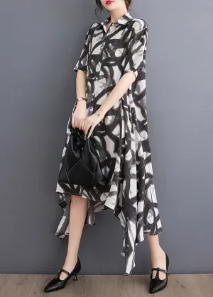 Fashion Black Print Asymmetrical Holiday Long Dress Summer LY3999