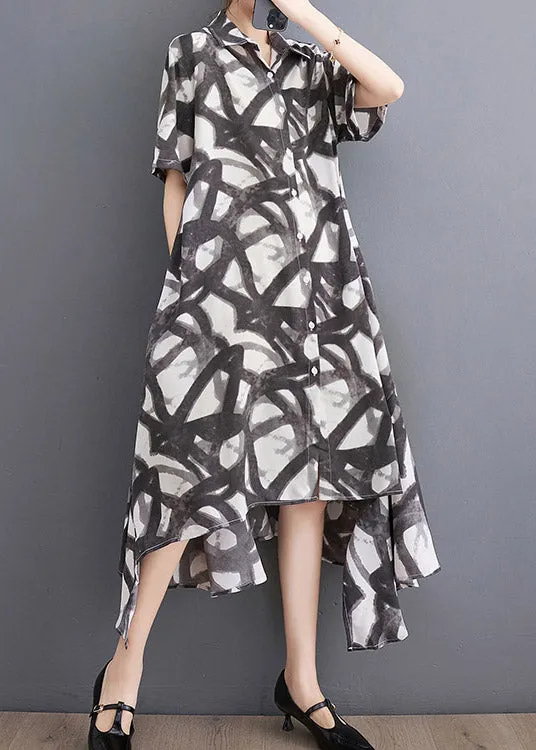 Fashion Black Print Asymmetrical Holiday Long Dress Summer LY3999