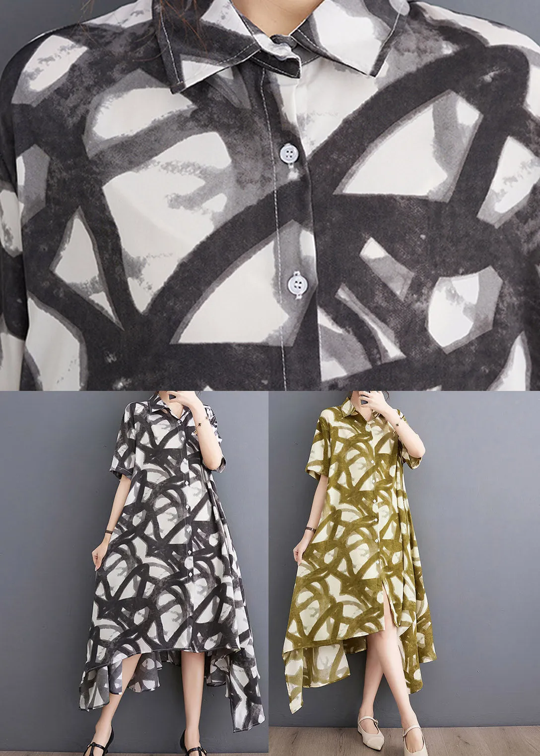 Fashion Black Print Asymmetrical Holiday Long Dress Summer LY3999