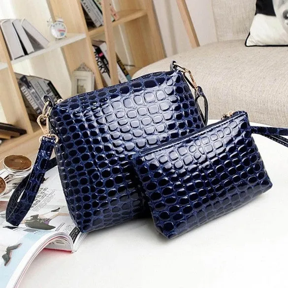 Fashion Women's Artificial Leather Embossed Messenger Bags 2pcs/set Clutch Shoulder/Hand Bag