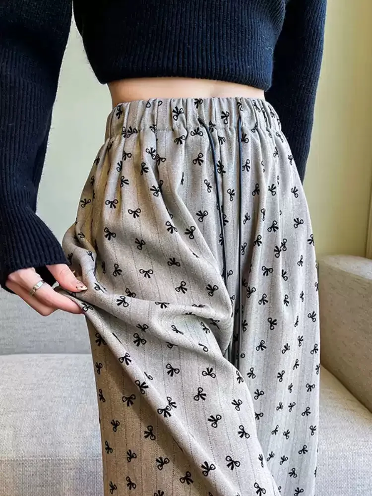 Fashionkova Annette Bow Print Wide-Leg Pants