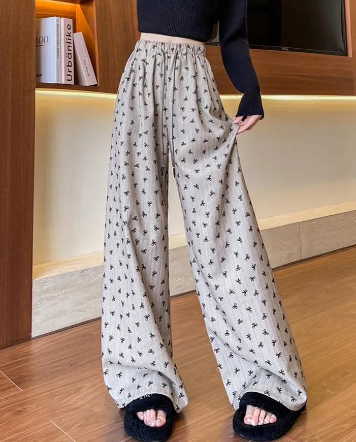 Fashionkova Annette Bow Print Wide-Leg Pants
