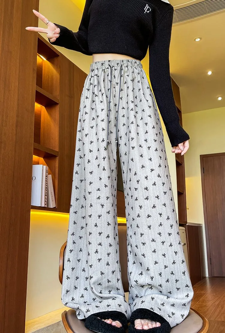 Fashionkova Annette Bow Print Wide-Leg Pants