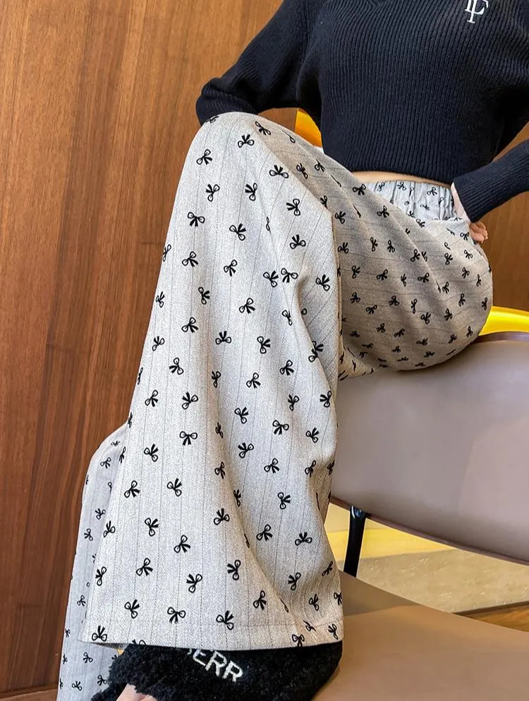 Fashionkova Annette Bow Print Wide-Leg Pants