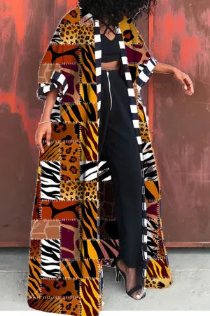 Fashionkova - Yellow Casual Bohemian Vintage Print Patchwork Outerwear