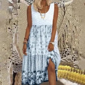 FashionSierra - 2024 Casual A-Line Crewneck Women Summer Boho Dress