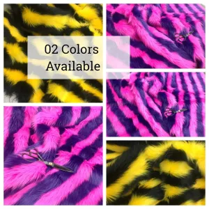 Faux Fur 2 Tone Stripe Long Pile Fabric For Fur Coats, Fur Clothing, Blankets, Bed Spreads, Throw Blankets