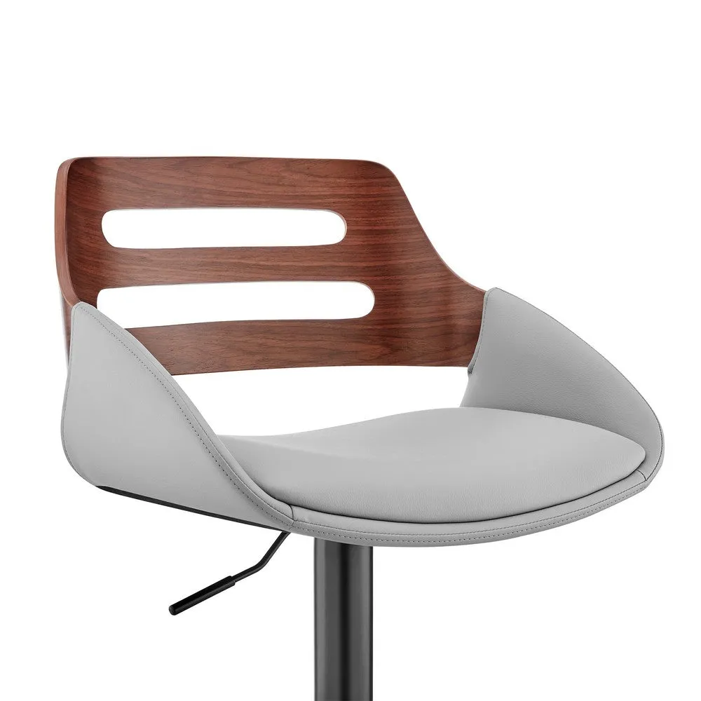 Faux Leather Adjustable Swivel Bar Stool, Walnut and Gray By Casagear Home
