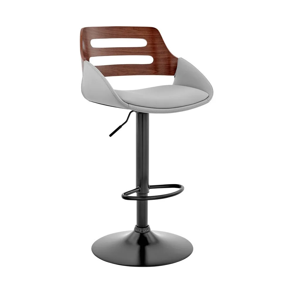 Faux Leather Adjustable Swivel Bar Stool, Walnut and Gray By Casagear Home