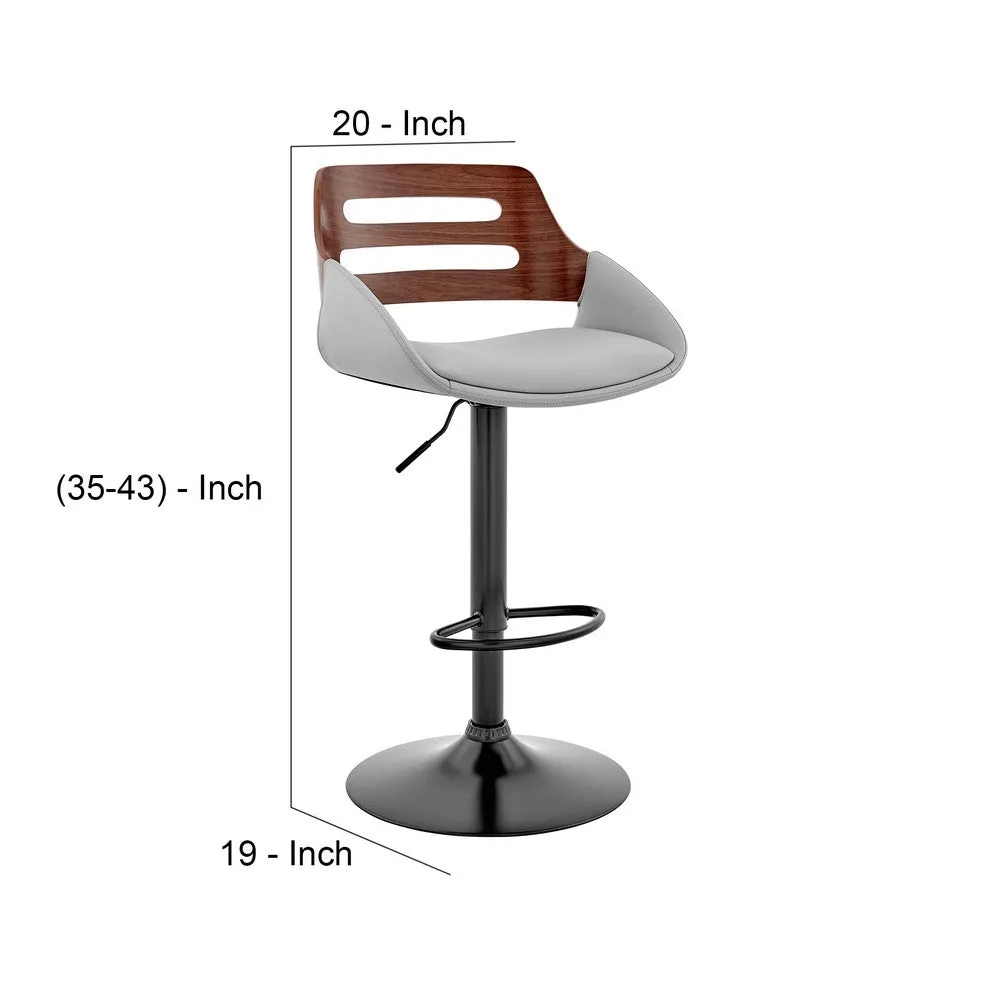 Faux Leather Adjustable Swivel Bar Stool, Walnut and Gray By Casagear Home