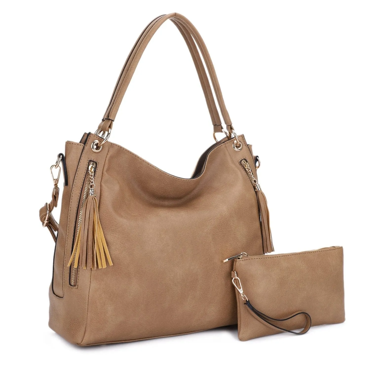 FC20496 Tonya Double Zipper 2 in 1 Hobo Bag With Wristlet